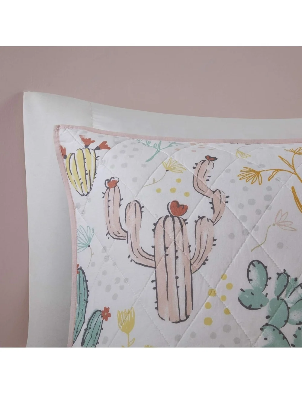 Queen Quilted Cactus & Succulent Comforter Set - Pink